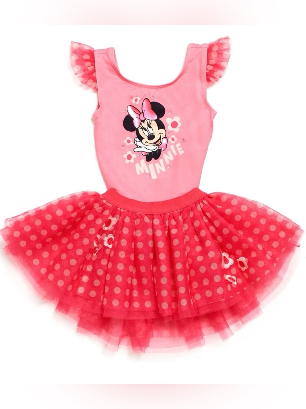 Disney Store Minnie Mouse Ballet Leotard Tutu Set Pink Polka Dot Rhinestone
